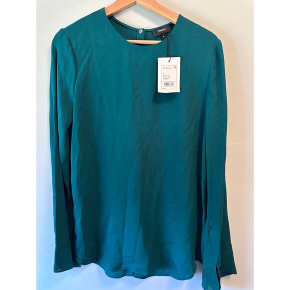 NWT Theory Bringam Top In Green Ivy Long Sleeve Blouse - Picture 2 of 6